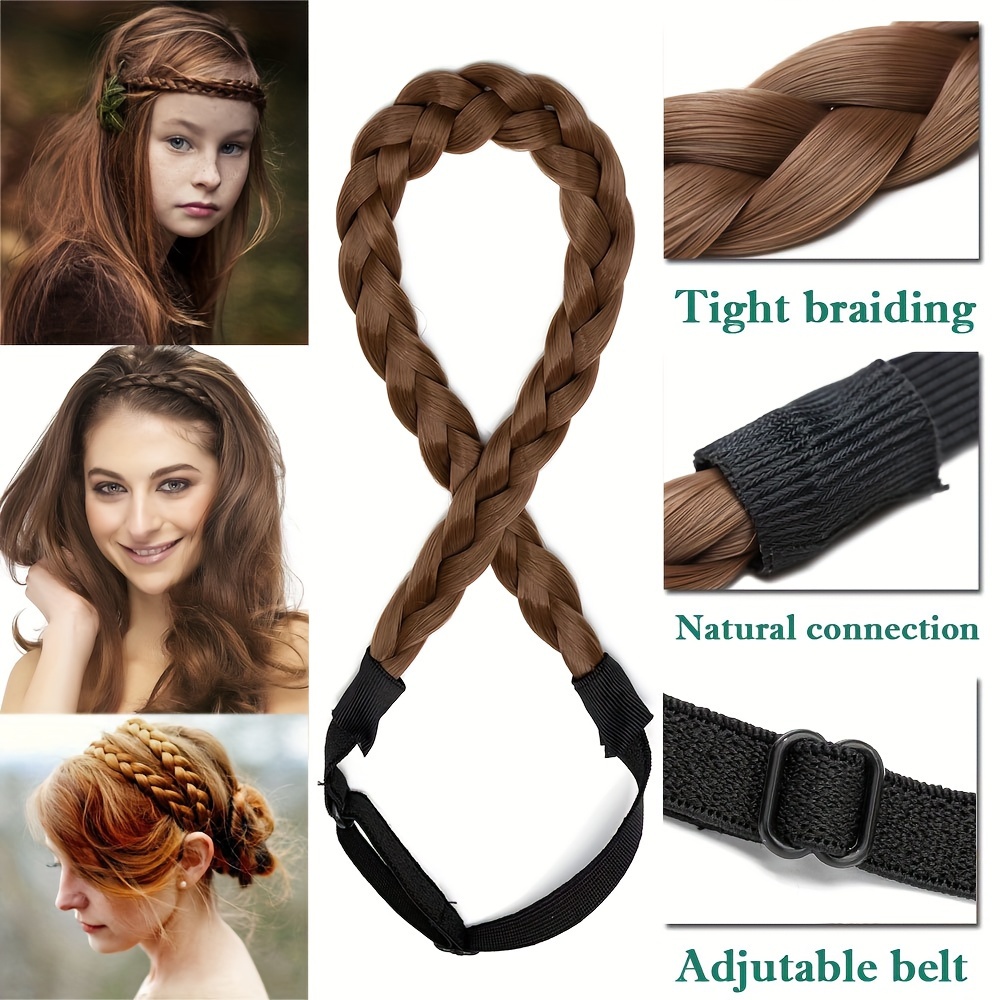 Braided Headband Plaited Hair Band Chunky Braided Headband Elastic Stretch Braid  Hairband Plaited Braids Blonde Black Synthetic Hairpiece For Girls And  Women (Small-three strands braided dark brown) Small (Pack of 1) da