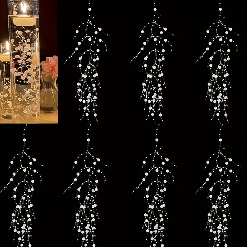 

5pcs 140cm/55.12in Floating Candle Pearl String, Pearl Vase Filler, Accessories, For Wedding Centerpiece, White, Beige