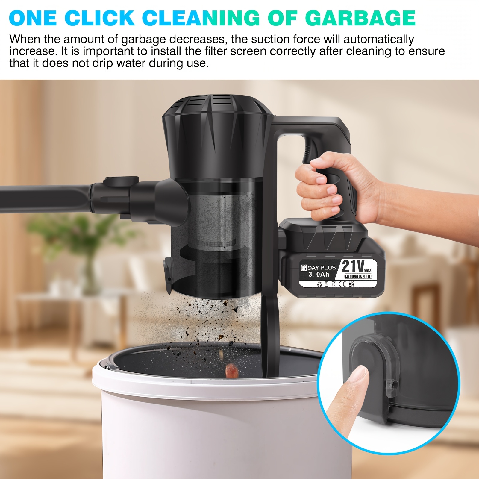 6 IN 1 Cordless Vacuum Cleaner Pet Hair Upright Lightweight Handheld Stick Vacuum Strong Suction + 3000Mah Battery For Halloween, Christmas Auto Car Home Work Gift