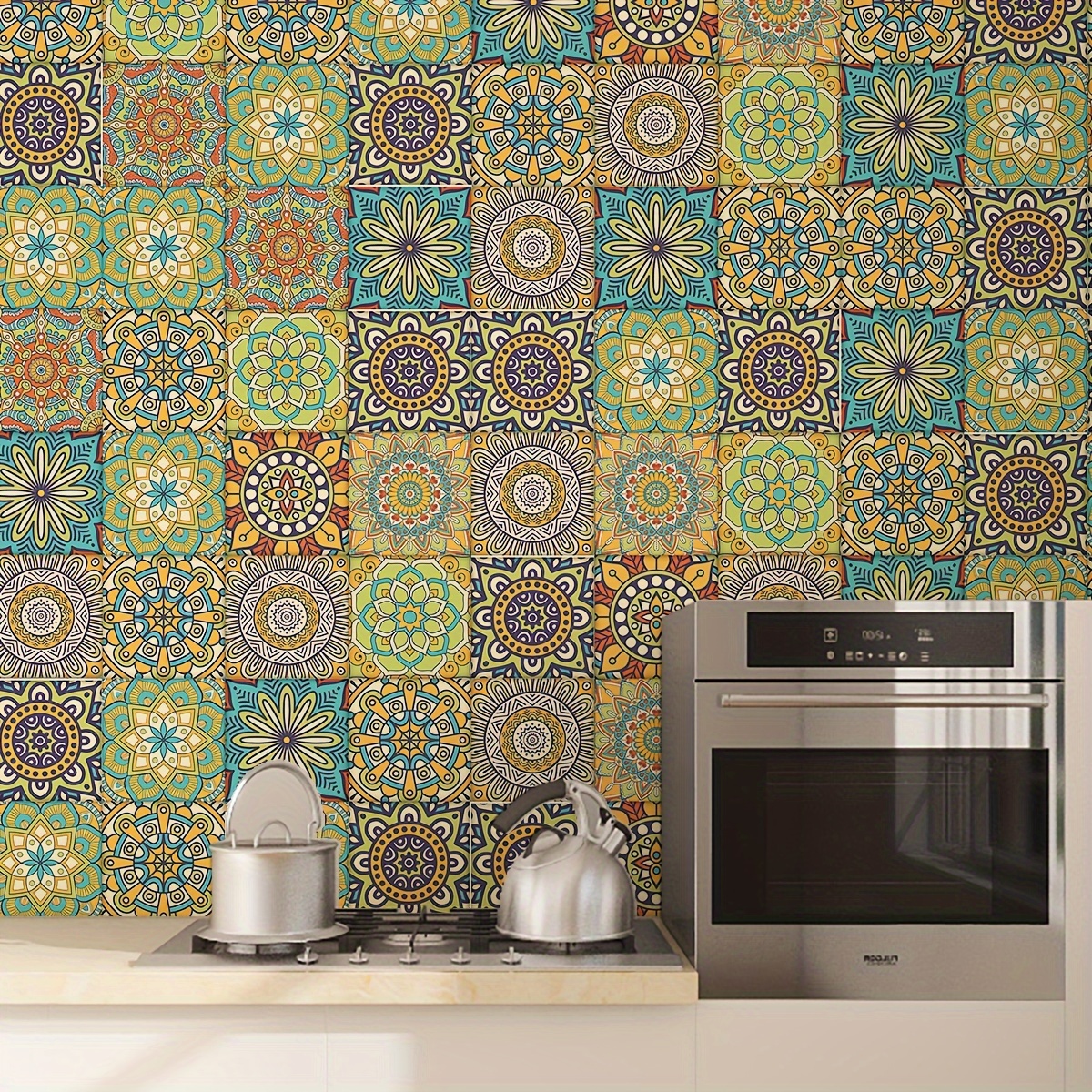Peel & Stick Bohemian Tile Decals - Moroccan Mandala Vinyl Backsplash ...