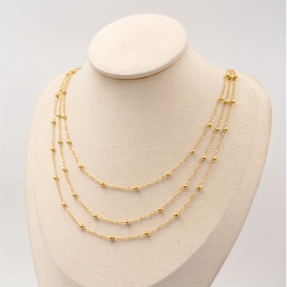 Image of Light Luxury, Elegant And Fashionable Women's Golden Stainless Steel Casual Versatile Triple Layered Chain Necklace