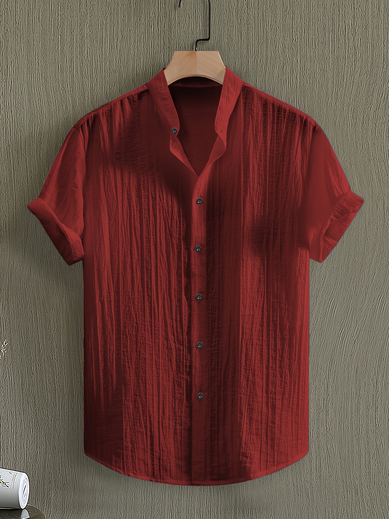 Owens OBM Men's Summer Short Sleeve Shirt - Lightweight Breathable Solid Color Button-Up Casual Shirt with Stand Collar, Machine Washable for Beach Vacation, Pool Party & Casual Attire, Beach Shirt