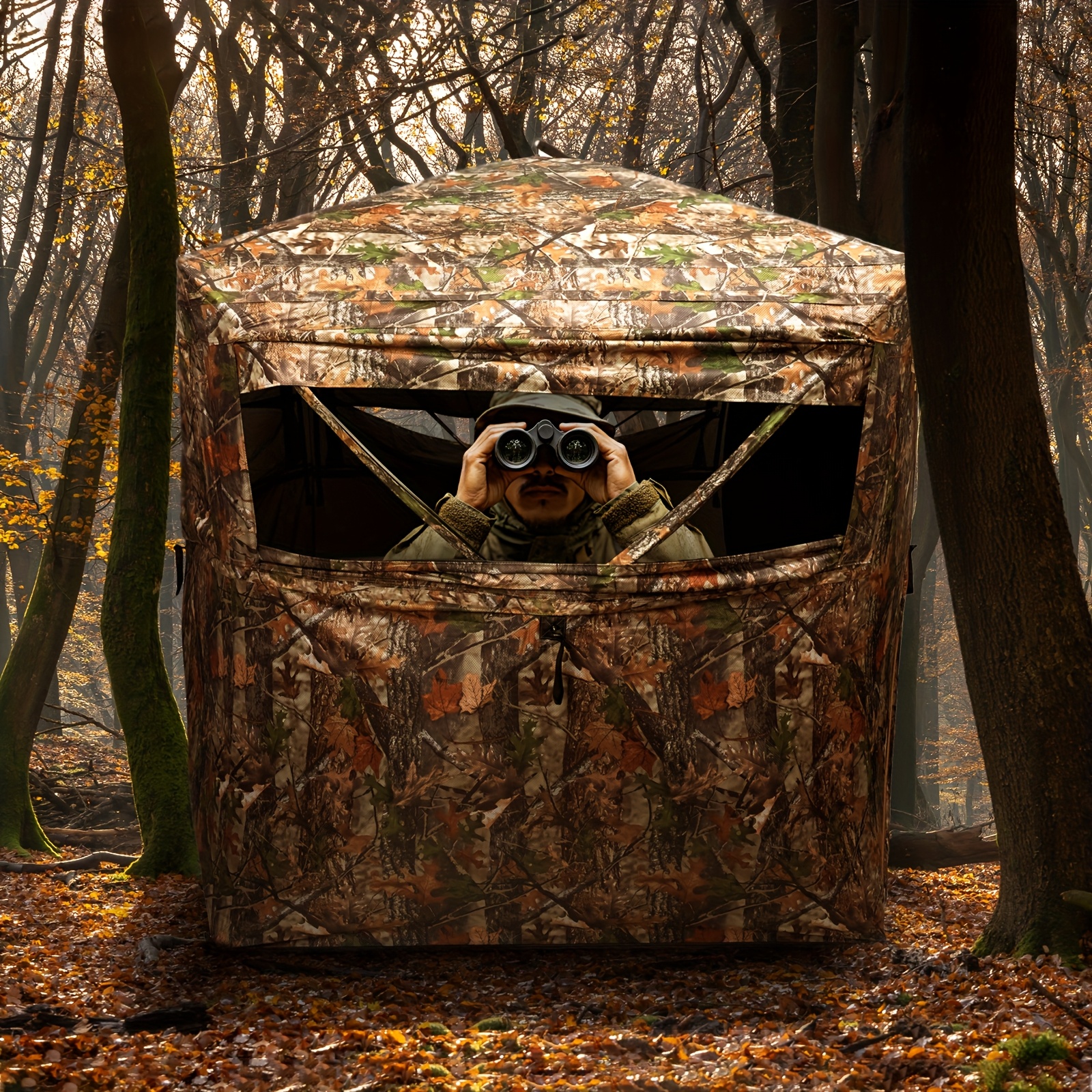 TEMU 270-degree See-through Ground Blind For Hunting, Camouflage Tent For 2-3 People Made Of 300d Soft Material, Portable And Easy To Fold With Carrying