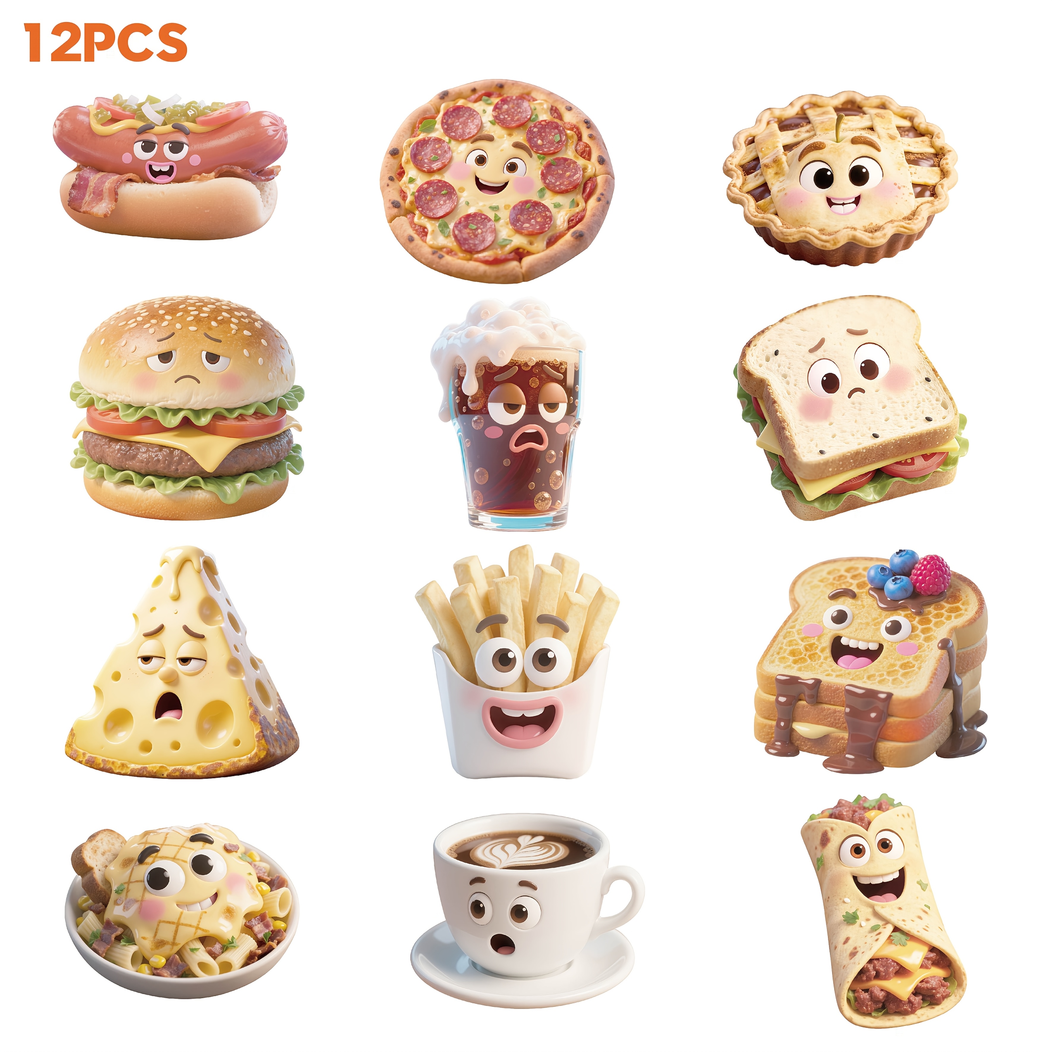 Image of 12pcs Food Set - Color-coded Fridge Magnets With Hamburger, Sandwich, Coffee, Fries, Hot Dog & Bottles - For Vocabulary, Math & Science - Refrigerator/chalkboard Decor (ages 3+)