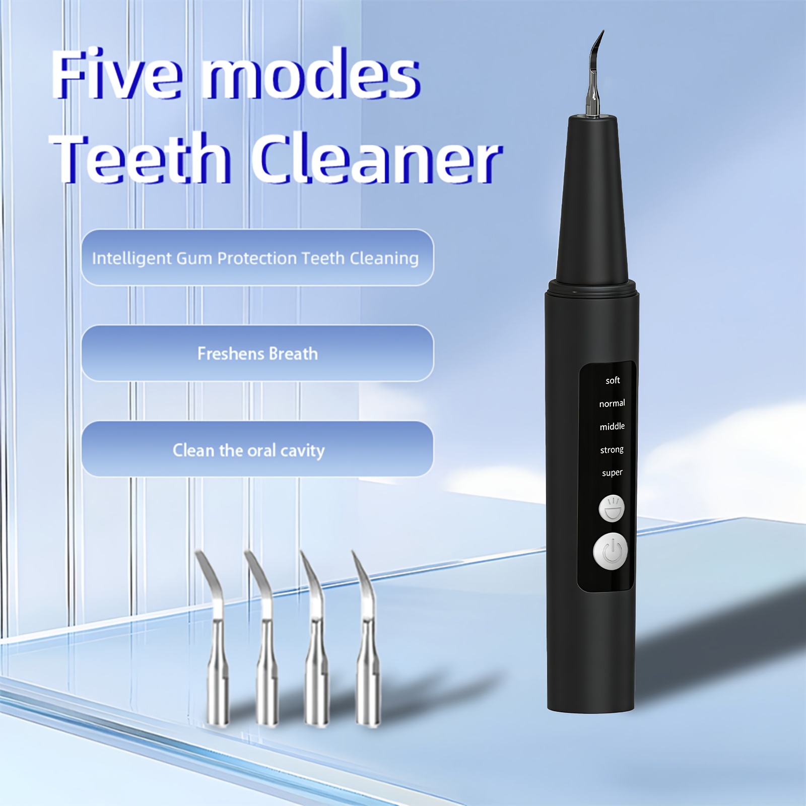 Plaque Removal Kit - Electric Tooth Cleaner, with 5-Level Adjustable LED Light, 4pcs Interchangeable Heads And 1pc Oral Mirror, Electric Toothbrush, Holiday Gift for Parents, Gift for Girlfriend