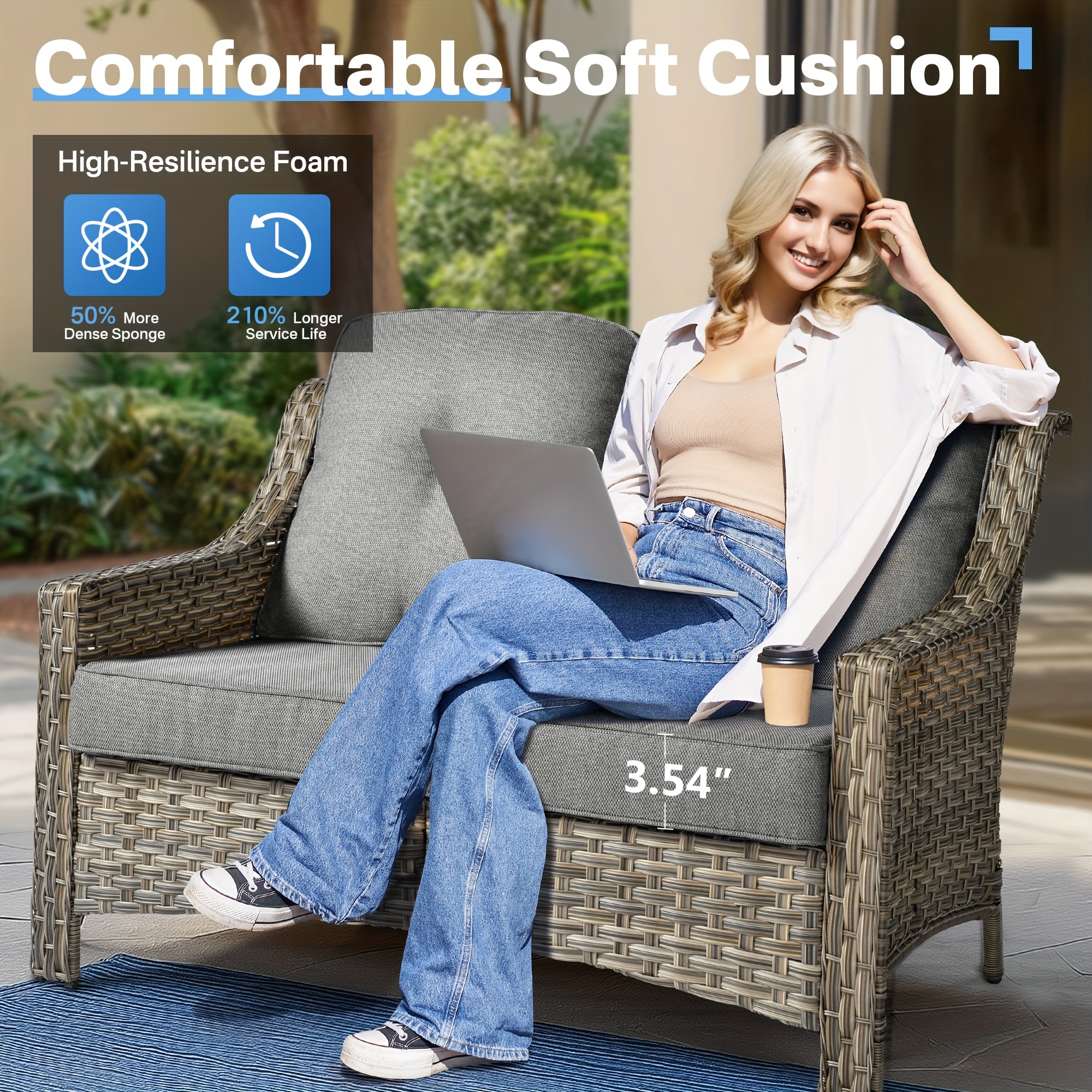 5pcs outdoor patio furniture set with 2   1 outside sofa 1 side table and 1 solar lighting glass coffee table all weather wicker patio conversation set   for garden deck and porch decor Product details 5