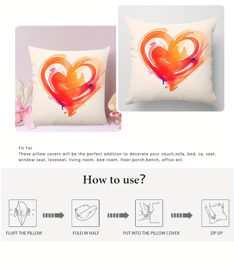 soft machine washable love heart throw pillow cover with zipper closure   home decor valentines day mothers day weddings polyester no insert included details 4