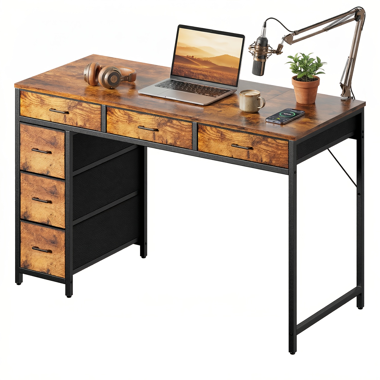 Image of 6-drawer Spacious White Computer Desk, Multifunctional Storage Office Desk, Extra-large Desktop Study Desk & Bedroom Gaming Desk, Ideal For Bedrooms, Offices & Dorm Rooms