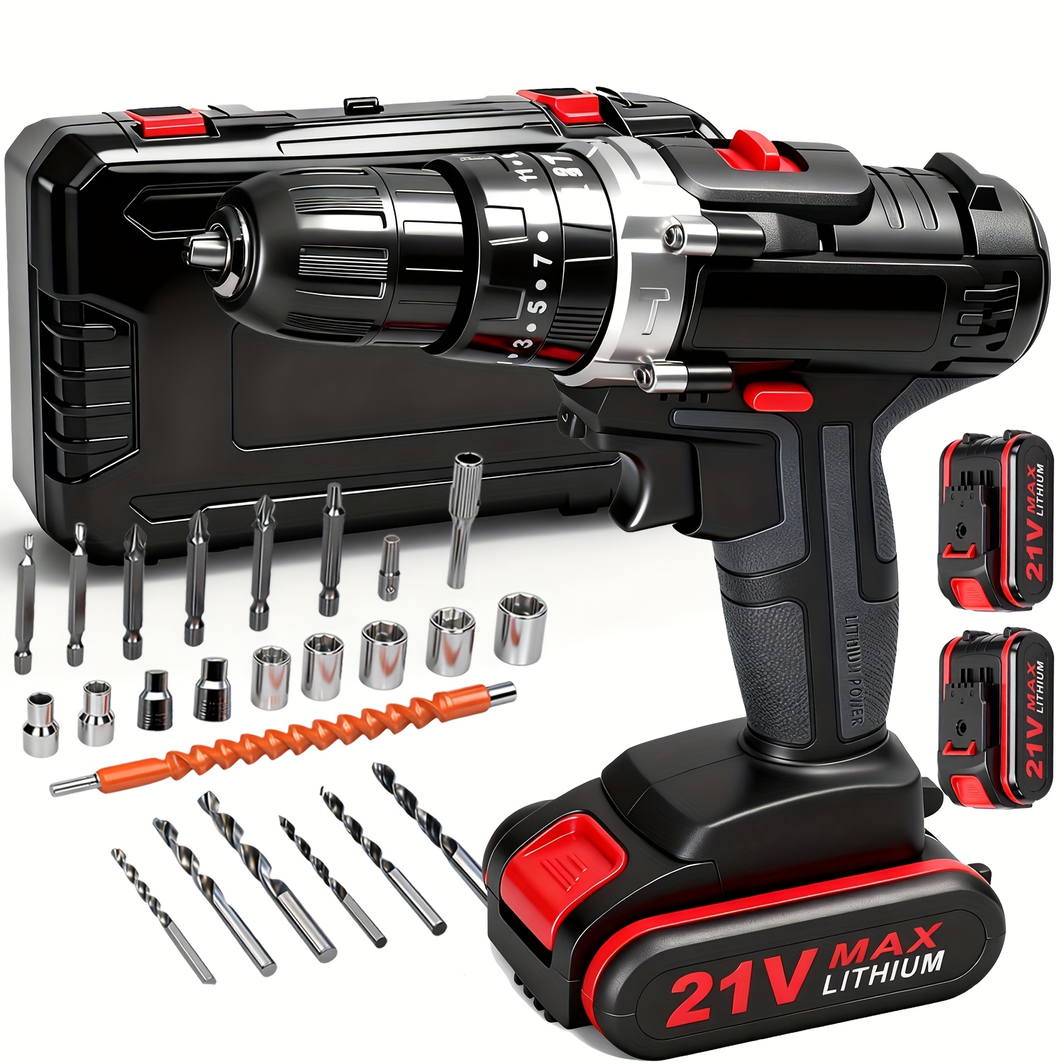 21V 3-in-1 Boor/Impact Driver/Schroevendraaier Set met 2 Accu's en Oplader,