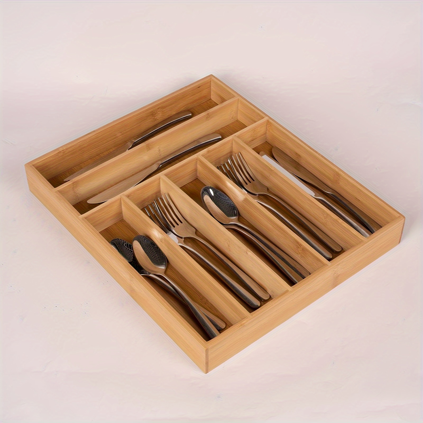 

1pc Kitchen Drawer Dividers, 7-in-1 Wooden Bamboo Tray, 7-slot Utensil Storage Tray, For Flatware, Knives, Forks, Chopsticks, Kitchen Organizers And Storage, Kitchen Accessories