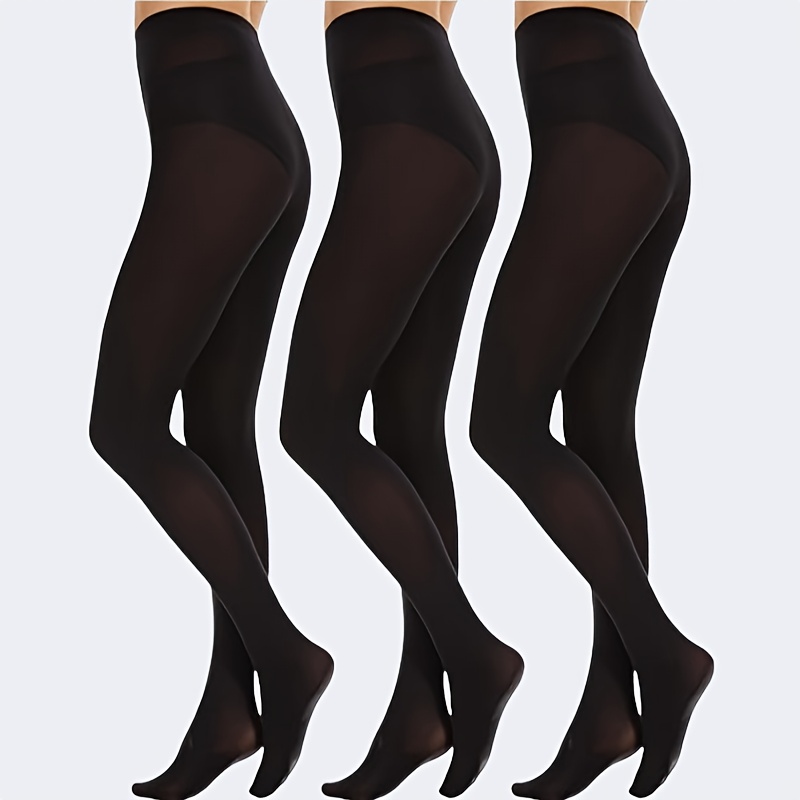 3 Pairs Of 40d Women's Black Semi-opaque Pantyhose