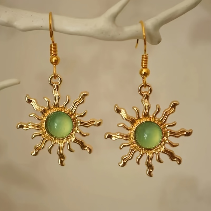 

Green Sun Earrings, Unusual Cool Golden And Light Green Acrylic Earrings For Women