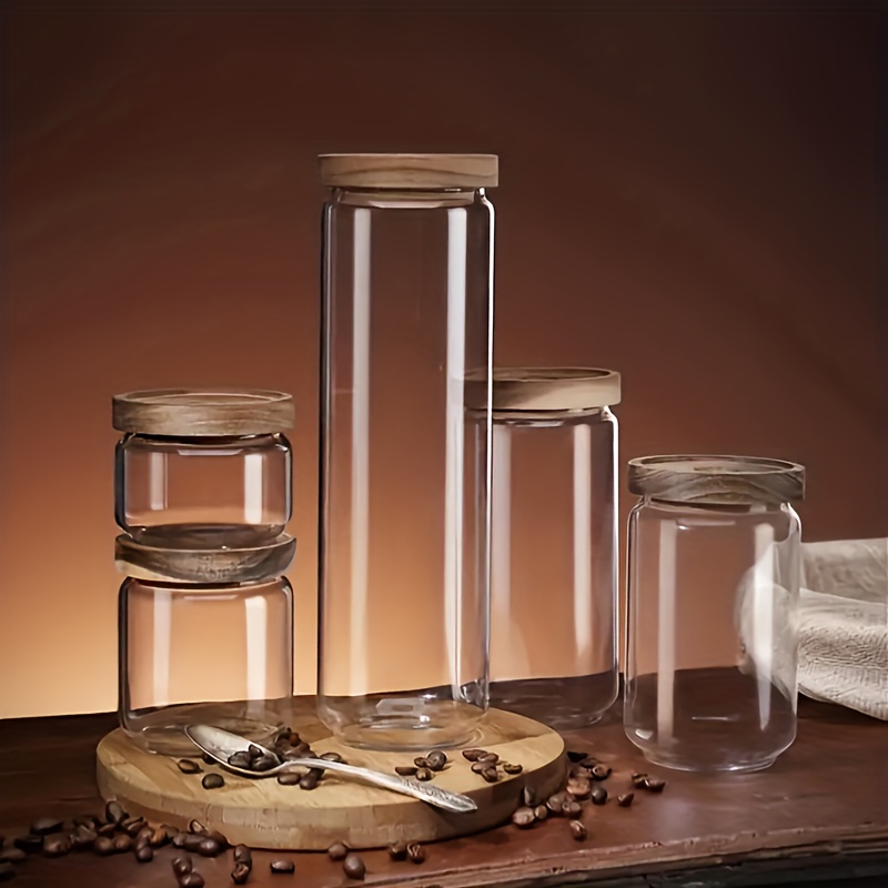 5pcs High Borosilicate Glass Food Storage Jar Set, Food Grade, Transparent, Round Containers with Seal, Coffee Jar, Spice Jar, Ideal for Coffee Beans, Snacks, Candies, Spices, Dried Goods Storage, Reusable, Home Kitchen Organizer