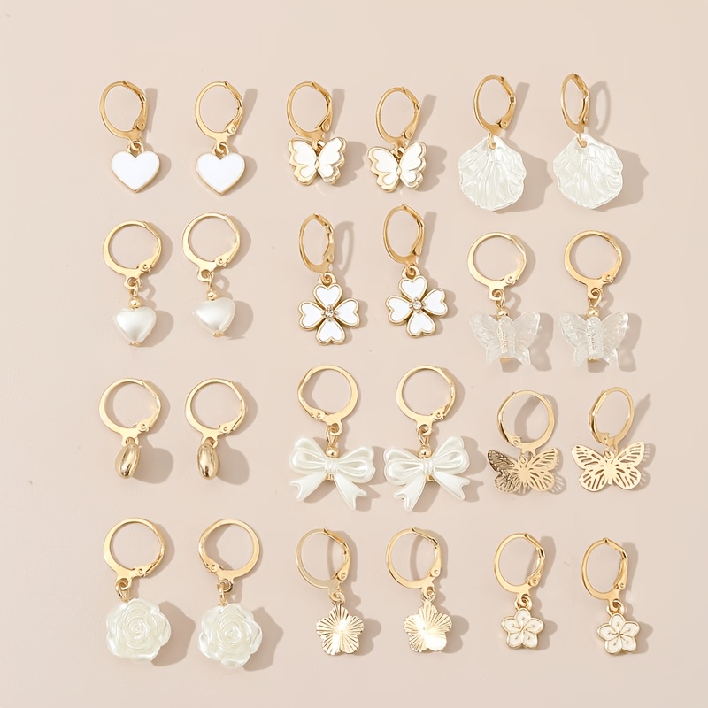 TEMU Juego de 24 piezas de aretes y bonitos de , y otros para mujer, diseño pastoral exquisito y elegante adecuado para uso diario, vacaciones,