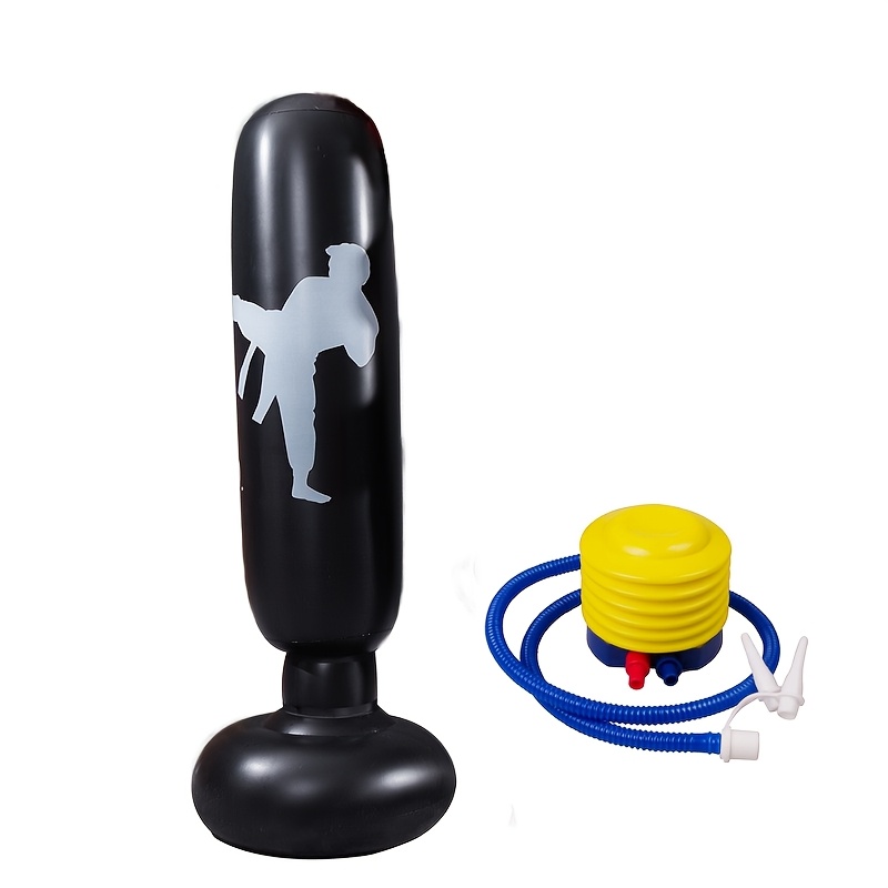 TEMU 1pc Black Inflatable Boxing Column, 160cm/63inch Taekwondo Karate Training Fitness Punching Bag, Upright Sandbag (with Air Pump)