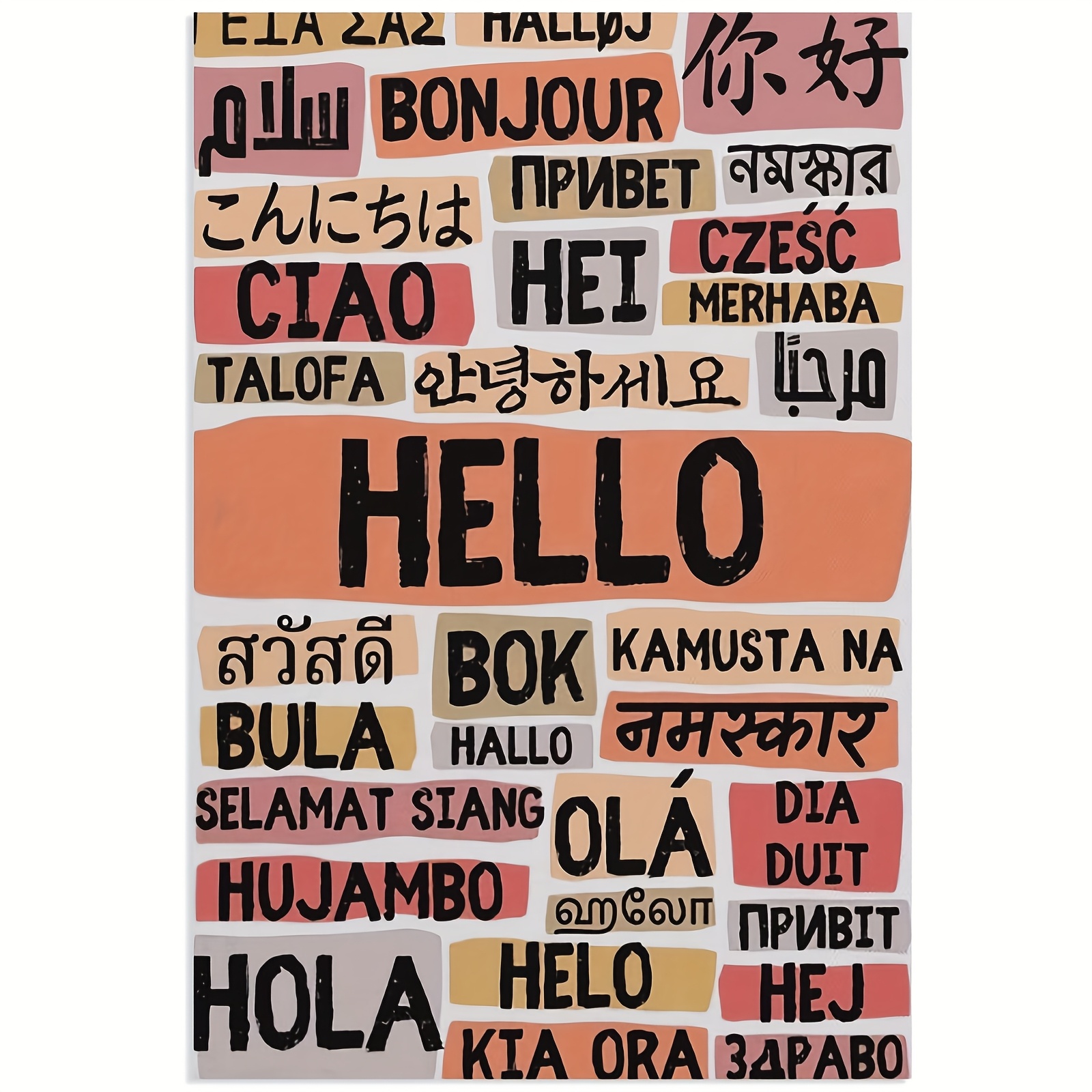 TEMU 1pc Affiche cadre "Hello" - Art sur toile coloré avec "Hello" en plusieurs langues, idéal pour la décoration du salon, du bureau ou de , 12x18