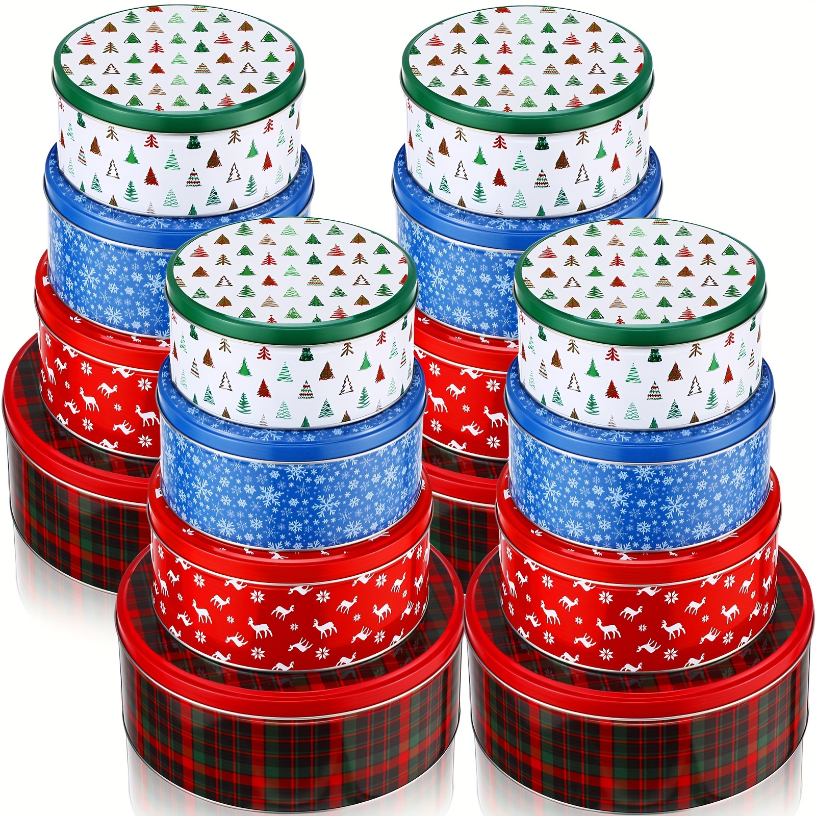 

16 Pcs Christmas Cookie Tins Christmas Tin Containers With Lids Round Baking And Festive Xmas Cookie Tins For Gift Giving And With Snowflake Tree Plaid And Reindeer