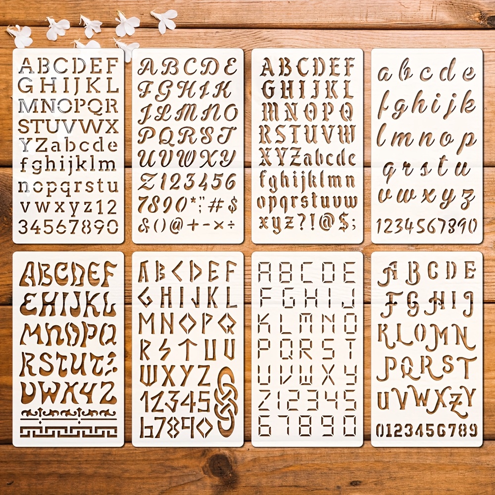 

8pcs Reusable Letter Stencils For Wood Painting, 4x7" Assorted Alphabet, , - Diy Templates For Bullet Journaling And Paper Crafts, Painting On Wood, Lettering Template