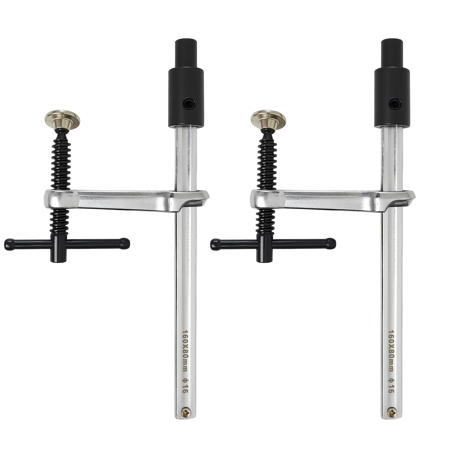 Image of Allsome 2pcs Mt208-16mm Bench Clamp, 160x80mm Heavy Duty Hold Down Clamp For 16mm Dog Hole Workbench, Adjustable T-handle Clamp For Woodworking, Welding Table, And Mft Table