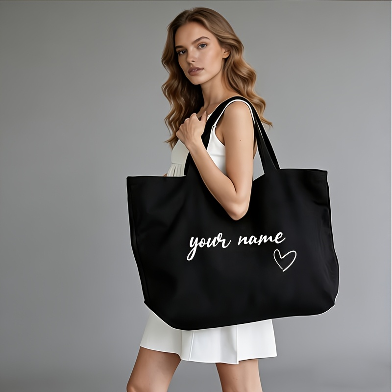 TEMU Bolsa tote personalizada con /texto para - con tu /, bolsa de de poliéster reutilizable y lavable a máquina, bolsa escolar , bolsa de compras,
