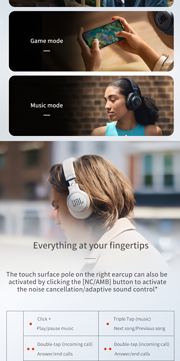 JBL LIVE 770NC Wireless Earphones with Adaptive Active Noise Cancellation, Stereo Calling, Wireless And Wired Connectivity