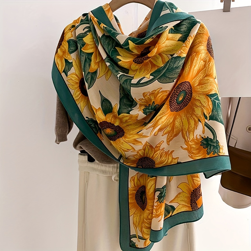 

Literary Sunflower Printed Scarf Thin Breathable Shawl Summer Windproof Sunscreen Wrapped Scarf For Women