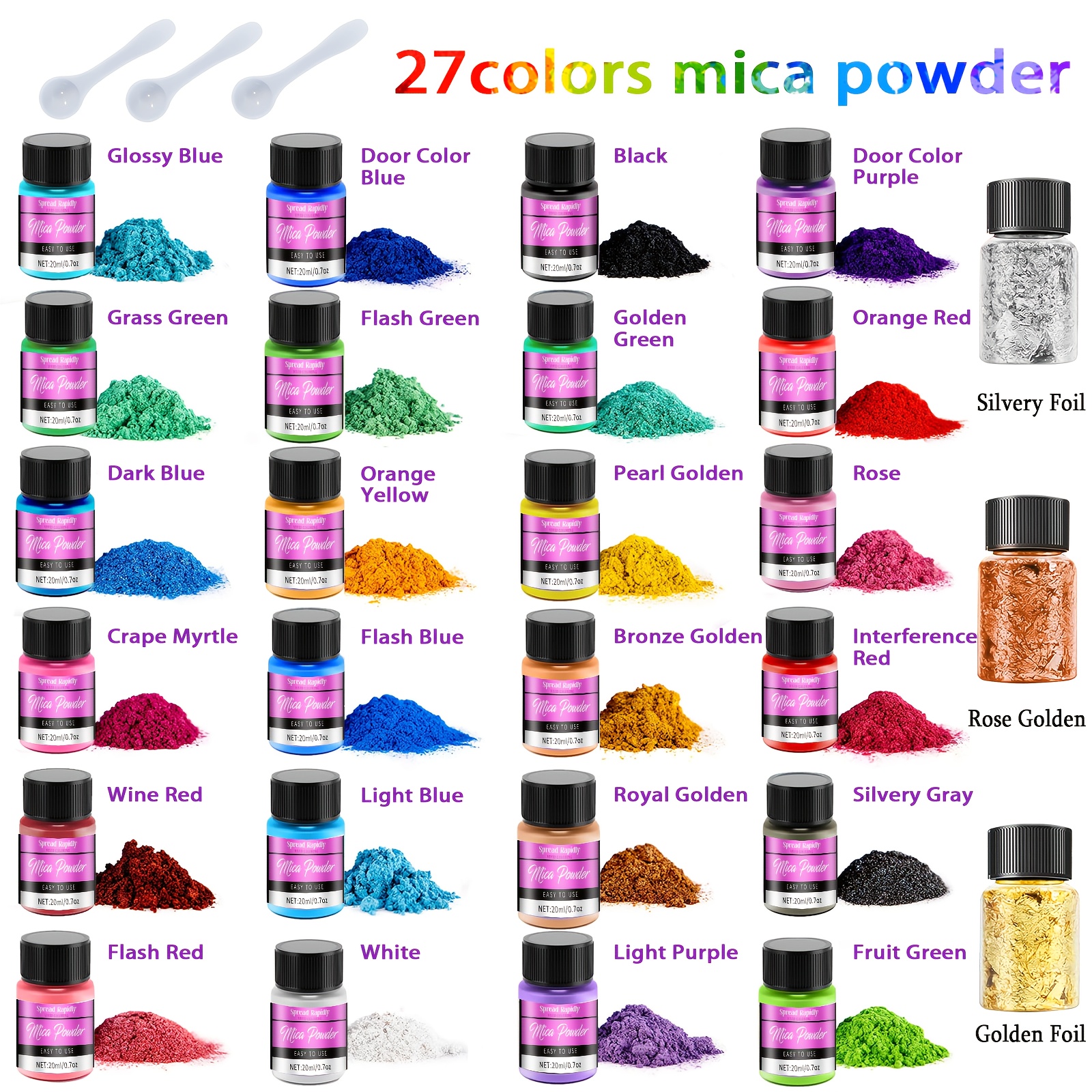 Image of 27 Shades Of Mica Powder, Suitable For Epoxy Resin, Painting, Dyeing, Candle Crafting, Jewelry Creation, And Art Projects