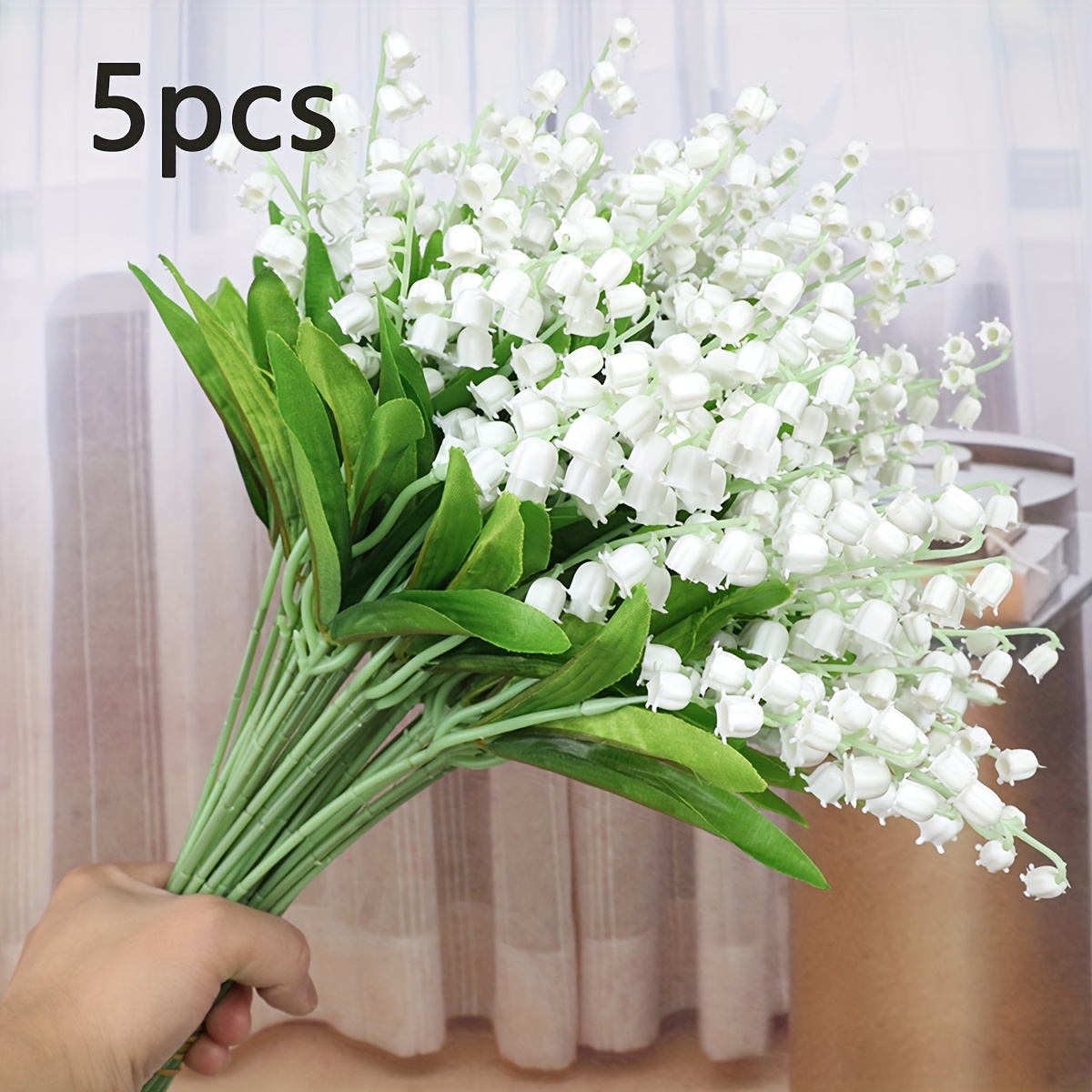 Image of 5pcs Simulation Green Plant Lily Of The Valley Wedding Bouquet Home Decor Fake Flowers Props
