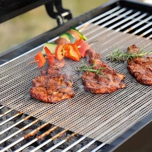 1/2 stück antihaft grillmatte für den außenbereich - wiederverwendbar, leicht zu reinigen für grill, gasgrill und holzkohlegrill, grillzubehör, zum kochen von gemüse, hähnchenflügeln, garnelen, fisch, , barbecue, grillmatte für den außenbereich