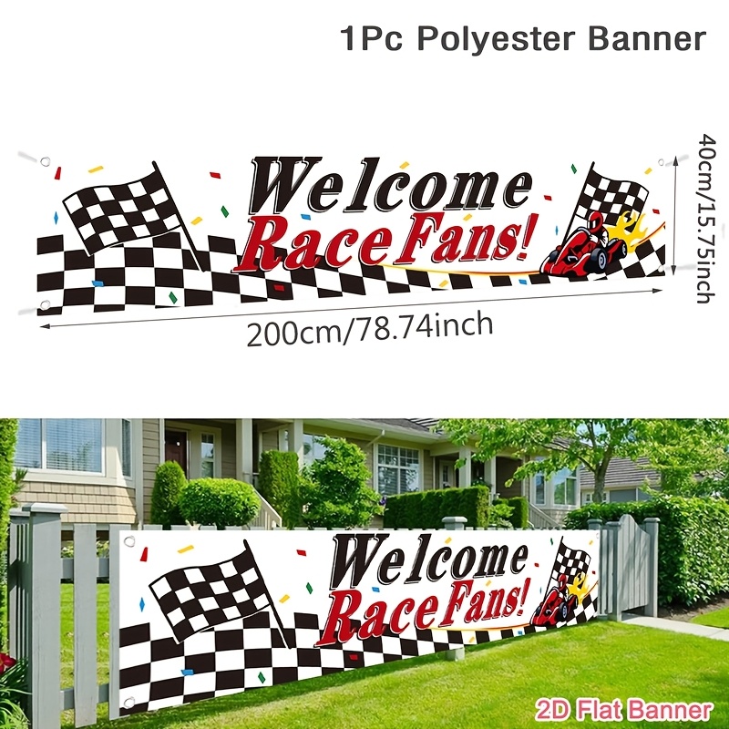 TEMU 2d Flat - 2d Flat - 1pc 2d Flat Banner | Welcome Race Fans Banner, 200x40cm Polyester Racing Party Decorations, Race Car Theme Birthday Party