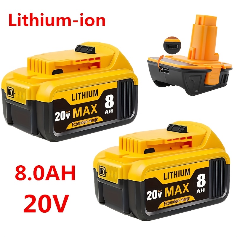 2 pack for dewalt 20v 8 0ah lithium   compatible with dcb200 dcb209 tools 1 pack dca1820 converter for 18v xrp   nimh batteries dcb203 dcb204 led indicator overcharge protection high capacity 8000mah durable plastic extended   for outdoor power tools lawn equipment battery rechargeable tool performance enhancer highcapacity design impactresistant casing
