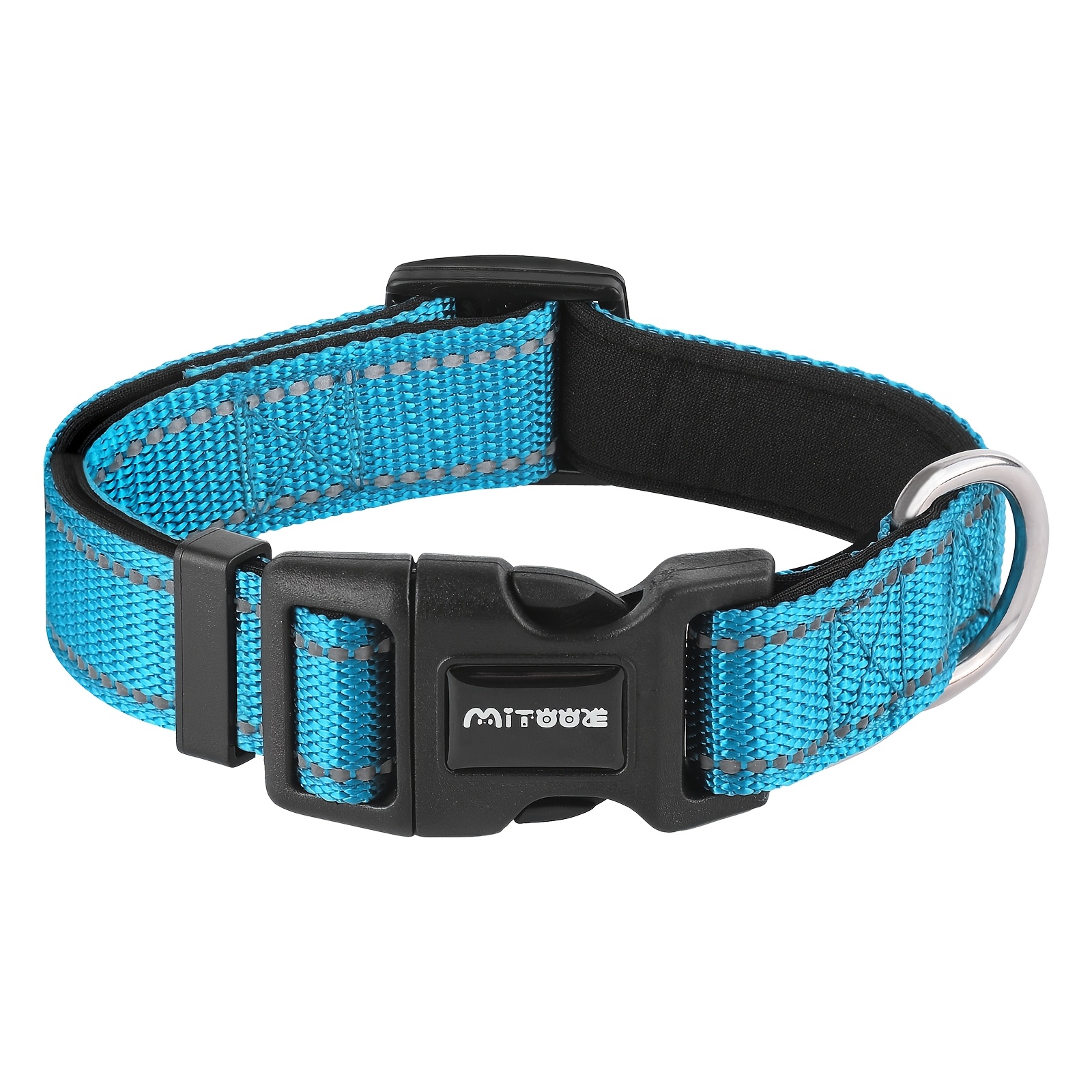 TEMU MiTOOE Collier Réfléchissant pour Chien avec Boucle à Rapide, Rembourré en Néoprène Souple Respirant de 1" de Largeur, Motif Rayé pour Chiens