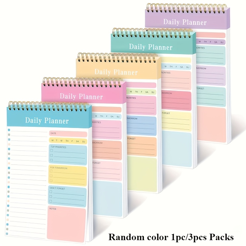 

1/3pcs Daily Planner Spiral Notebook - With Clear Cover, Double Coil Binding, List Notepad , Top , Schedule, Notes Section For Office, Workout, Academic Planning