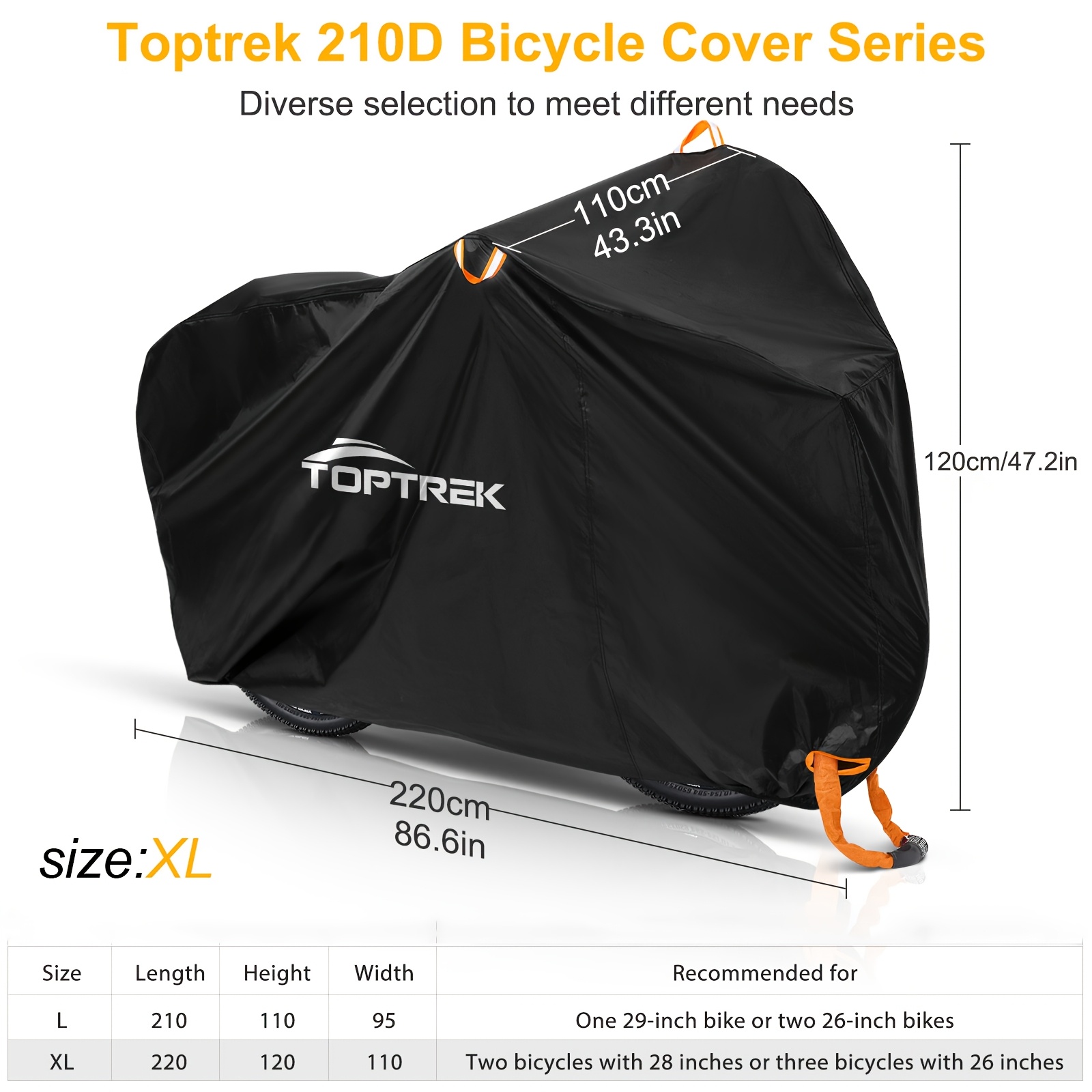 Image of Toptrek Pro-grade 210d Oxford 3-layer Bike Cover | 2 Sizes | Tear-resistant Sun Shield | Hole | Travel Bag