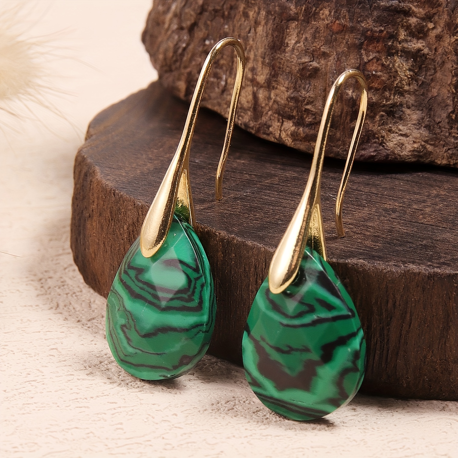 E-shop Naturstein - 12 mm Malachit-Tropfenohrringe, Retro- und stylische Malachit-Ohrringe, voller Charme, der den persönlichen Charme erheblich
