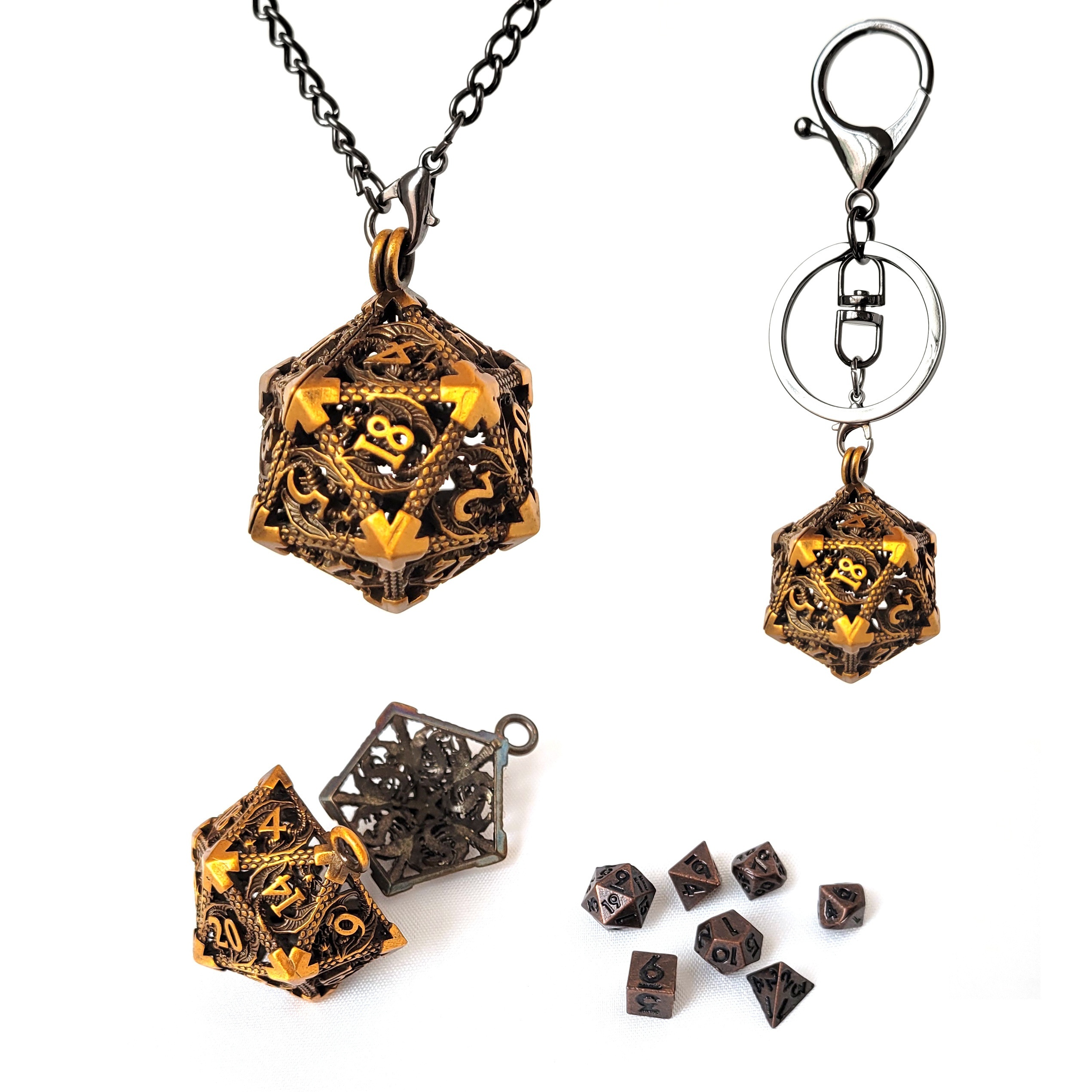 

New Hollow Pendant Travel Mini 7pcs Dice Set, Role-playing Game Toy Necklace Keychain