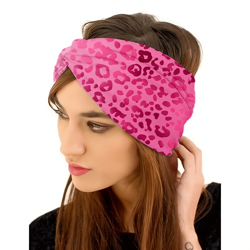 E-shop Stirnband mit rosa Leopardenmuster, geeignet für Yoga, Fitnessstudio, Laufen, Radfahren – schweißabsorbierendes Haarband mit breiter Krempe