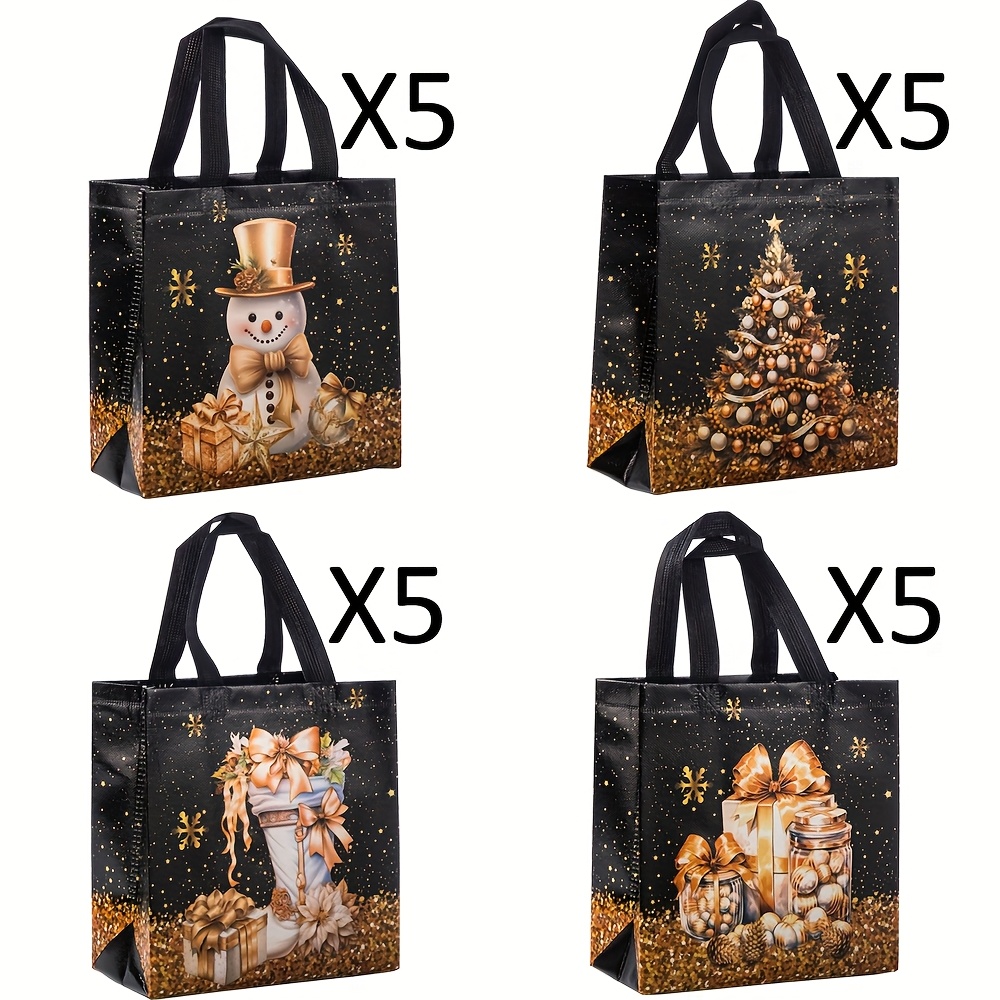 TEMU Cadeau voor haar/hem set van 20 feestelijke cadeauzakken met ontwerpen van sneeuwmannen, kerstbomen en kousen, uitgerust met zwarte en gouden