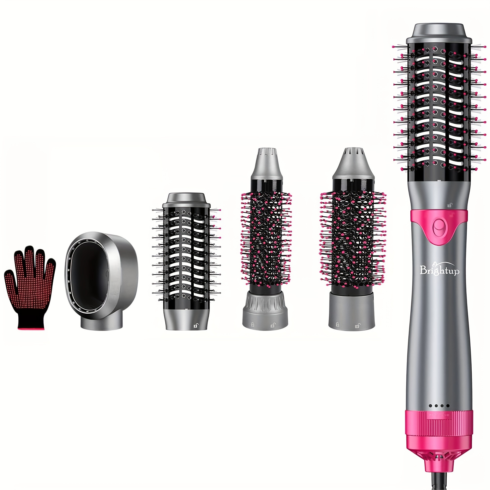 

4 In 1 Blow Dryer Brush & Volumizer With Negative Ionic Technology, Detachable & Interchangeable Brush Head, Hair Dryer Brush For Curling, Smoothing & Styling, Heat Protective Glove Included