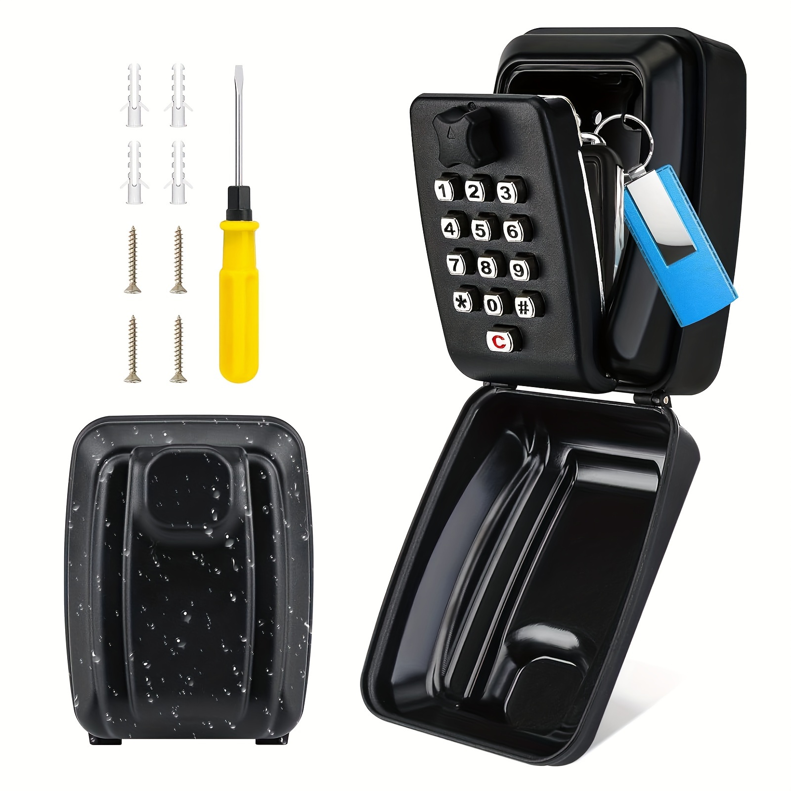 

Wall-mounted Combination Lock Box With Key Tags And Screwdriver Set - Waterproof Metal Key Storage For Outdoor, Car Window & Use, , No Batteries Required