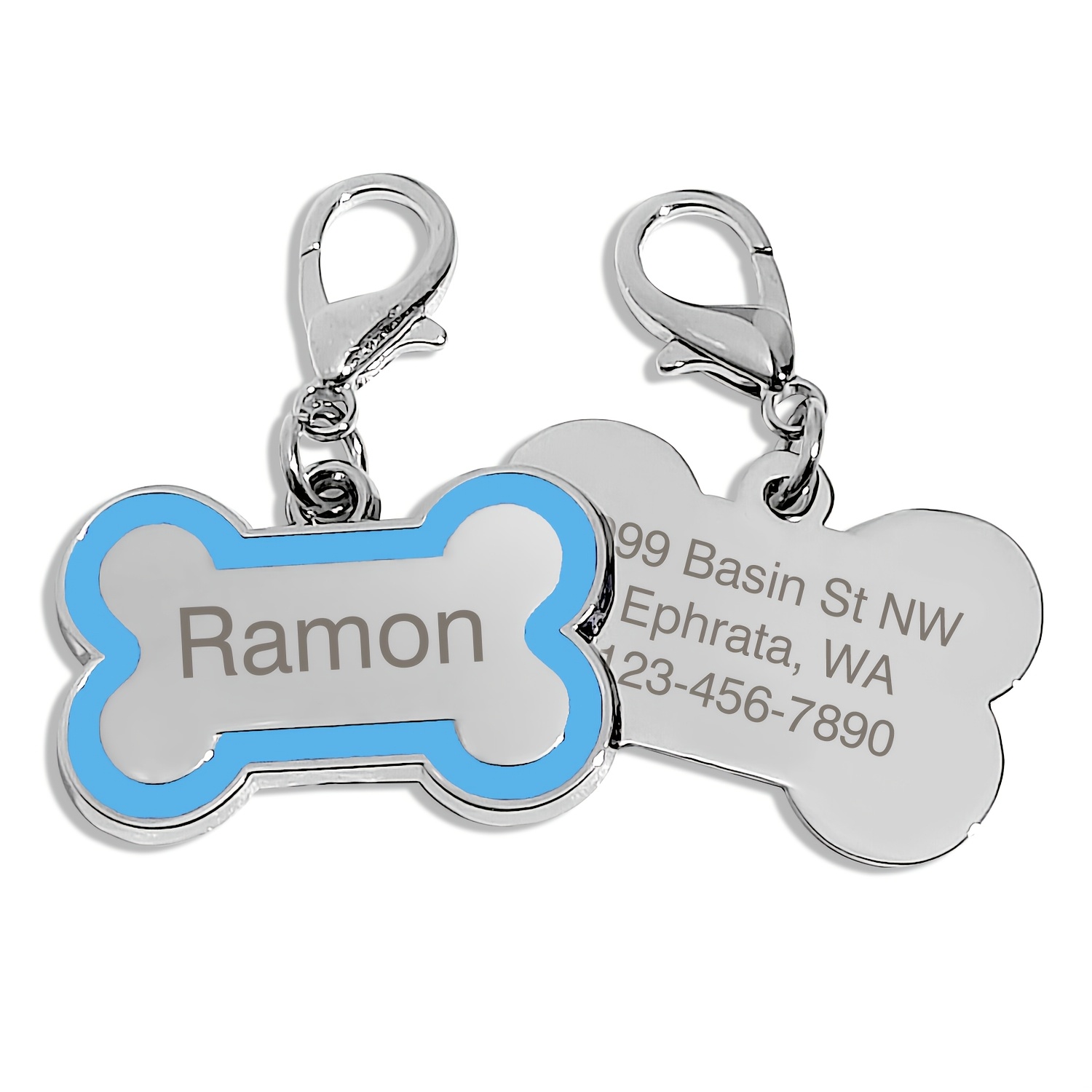 TEMU Enamel-trimmed Id Tag, Double-sided Engravable Contact Badge Dog Bone Shape For Breeds Daily Use Outdoor Trips Collar Accessory Durable Pet