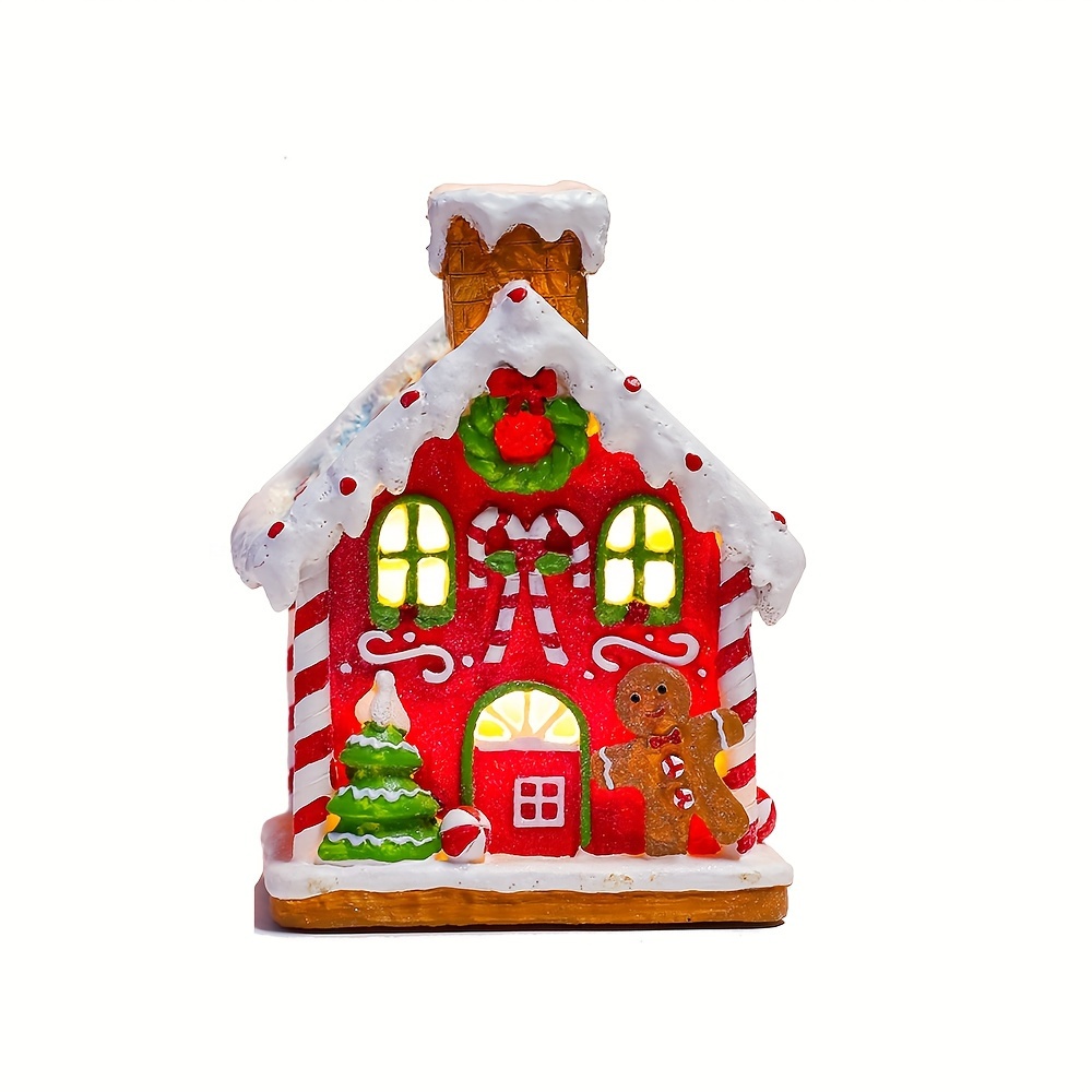 TEMU 1pc Gingerbread Box With Gingerbread Man - Light-up Christmas Cabin With Moving Gingerbread People, No Electricity Needed