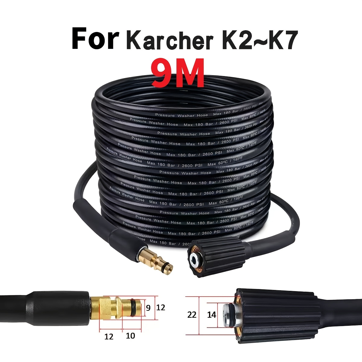 TEMU Heavy-duty Pressure Washer Hose - High-pressure Extension With Male Threaded Connectors, Compatible With Karcher -k7 Pressure Washers For