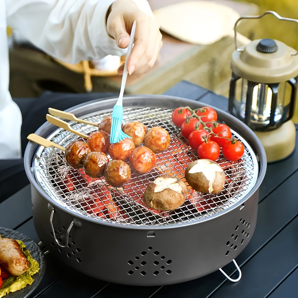 ステンレス製ポータブルBBQグリル - 無煙、アウトドアキャンプ＆家庭用に最適、炭火グリル＆お茶淹れに最適.