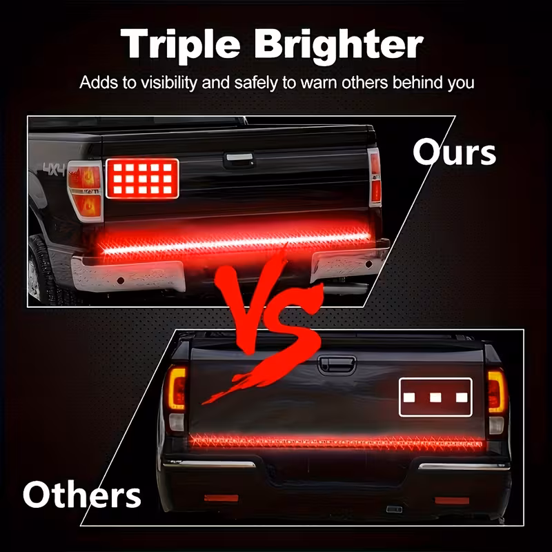 a 120 cm long led light strip designed for off road vehicles featuring arrow shapes and flowing red and yellow lights this car atmosphere light strip serves as a decorative neon addition to the back of a truck and for a considerate gift Product details 4