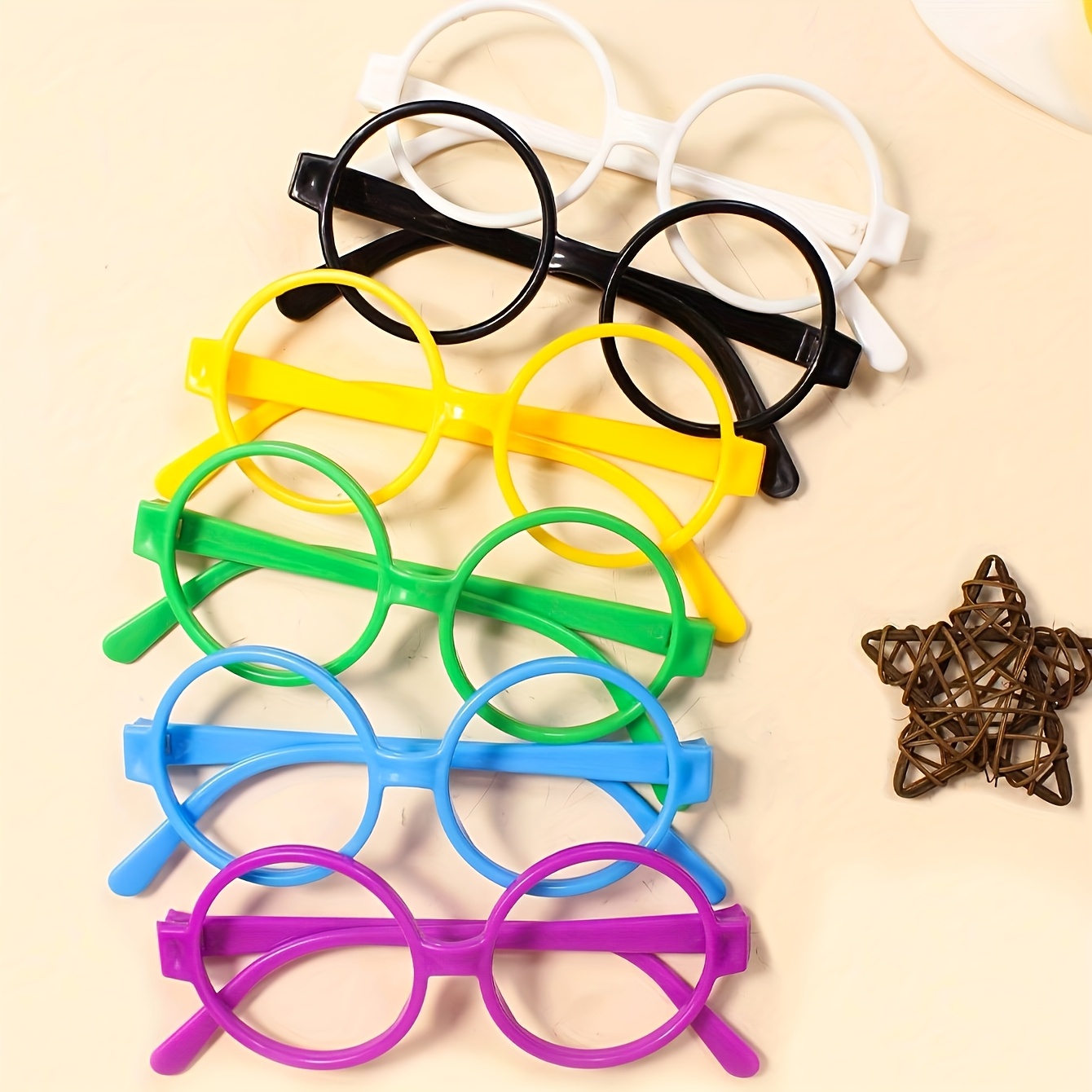 Image of 6pcs Adorable Mixed Color Round Lensless Glasses Frames For Pets - Ideal For Graduation Photos, Costume Parties & Celebratory Events, Pet Accessories