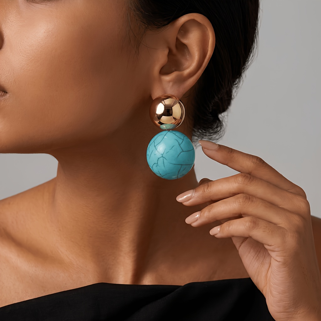 2pcs/Set Bohemian Style Geometric Round Pendant Stud Earrings