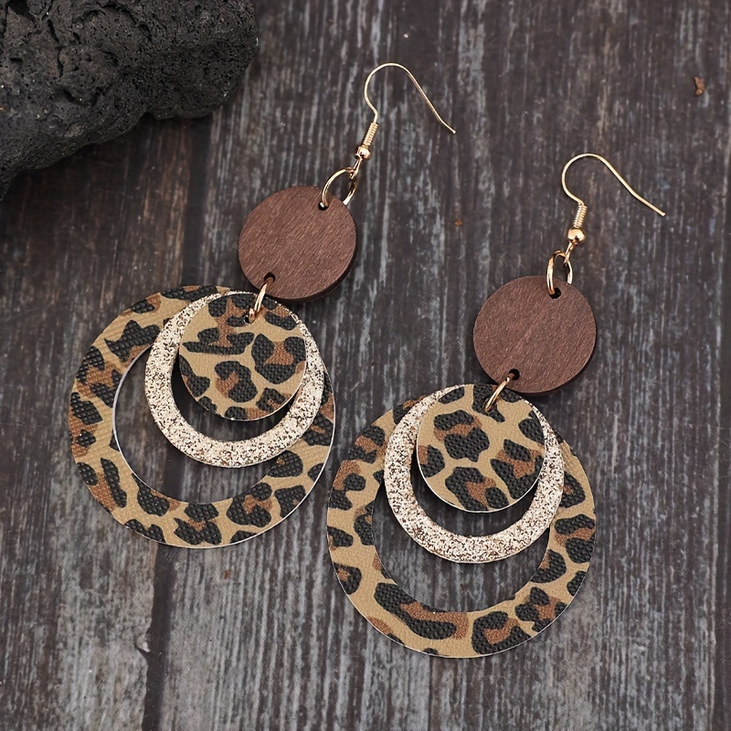 -border New Sexy Faux Leather Printed Leopard Ear Jewelry