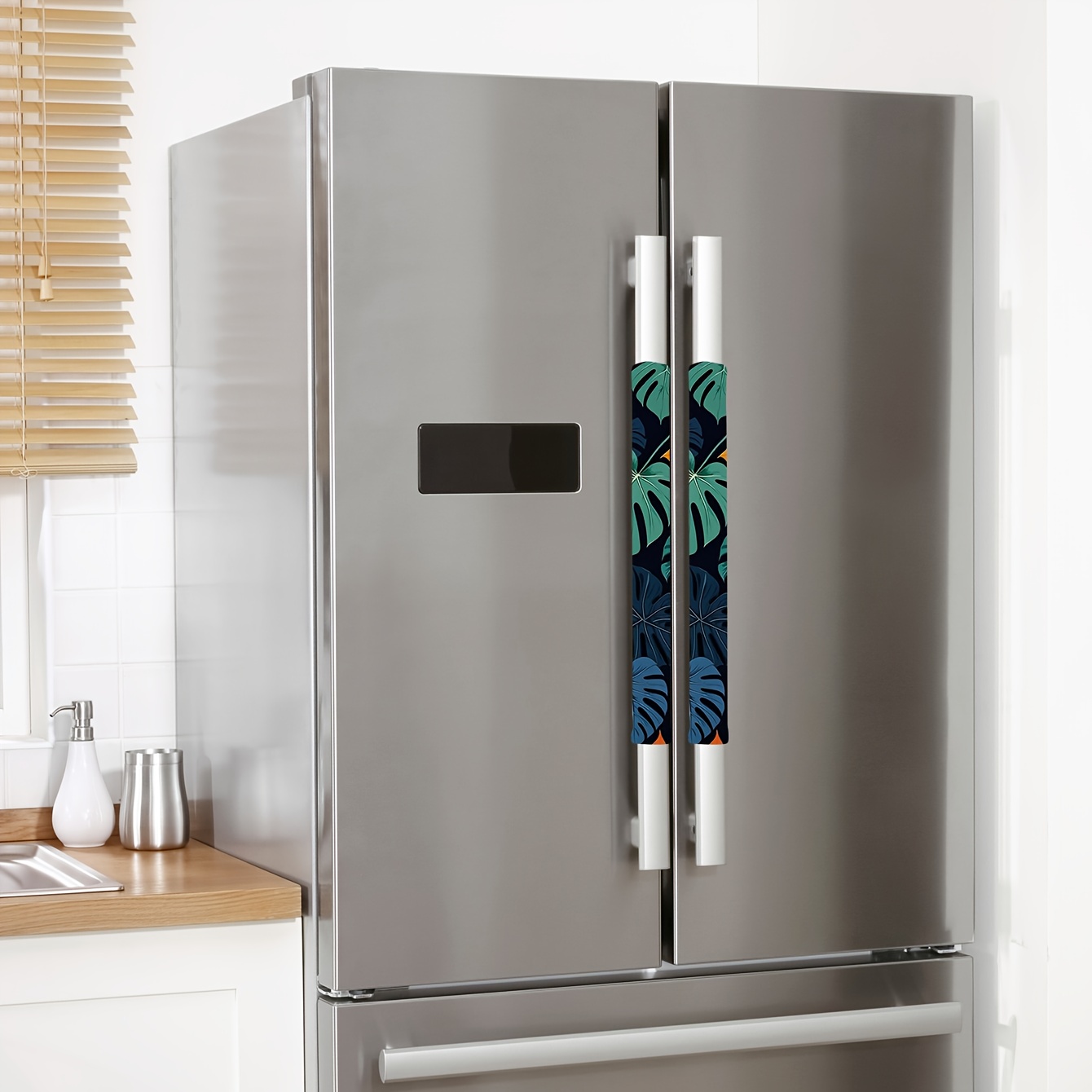 TEMU 2pcs Fridge Handle Covers With Monstera Patterns. Polyester Material, Fits Standard Fridge Handles. Ideal For Christmas, Halloween, Thanksgiving