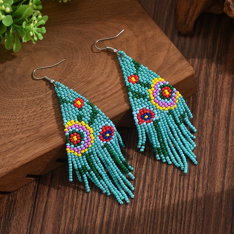 Bohemian Floral Pattern Bead Earrings for Women